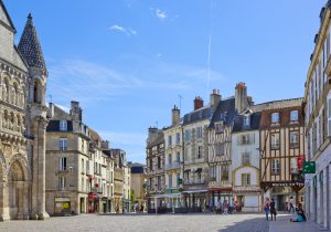 place charles de gaulle with historical buildings in poitiers, france